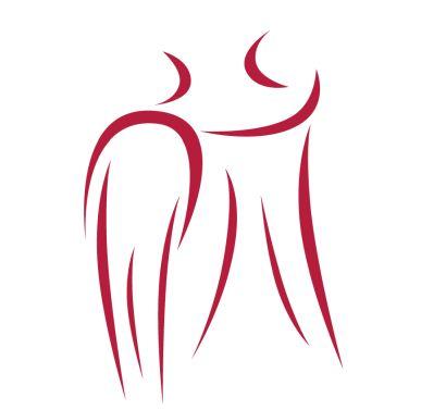 Illustration von zwei stilisierten Figuren in roten Linien, eine mit Flügeln wie ein Engel, eine weitere stehend daneben.