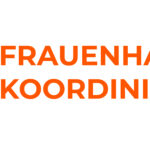 Logo von FRAUENHAUS-KOORDINIERUNG e.V.: großer lila Kreis mit orangefarbenem F und weißer Linie, daneben orangener Schriftzug.
