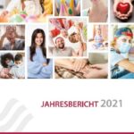 Collage mit Kindern, Erwachsenen und Senioren. Unten steht "Jahresbericht 2021" und das Logo vom Sozialdienst Katholischer Frauen SkF.