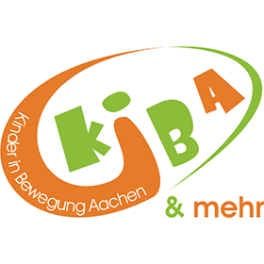 Logo von KiBA & mehr in Orange und Grün, mit großem "KiBA"-Text; kreisförmig angeordnete Schrift und RoKoKo-Designelemente.